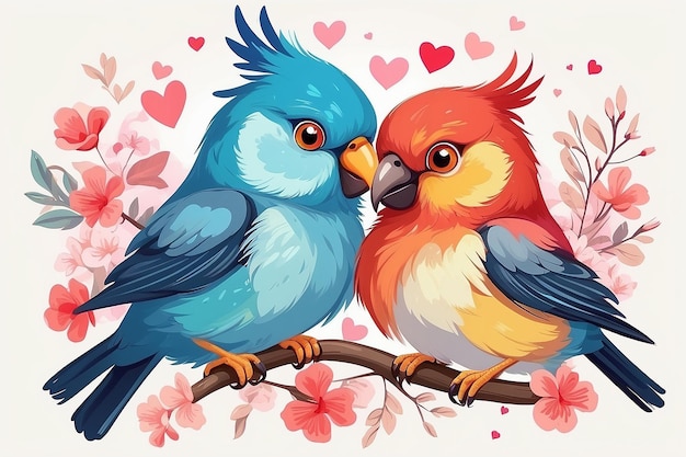 Illustration de deux oiseaux amoureux