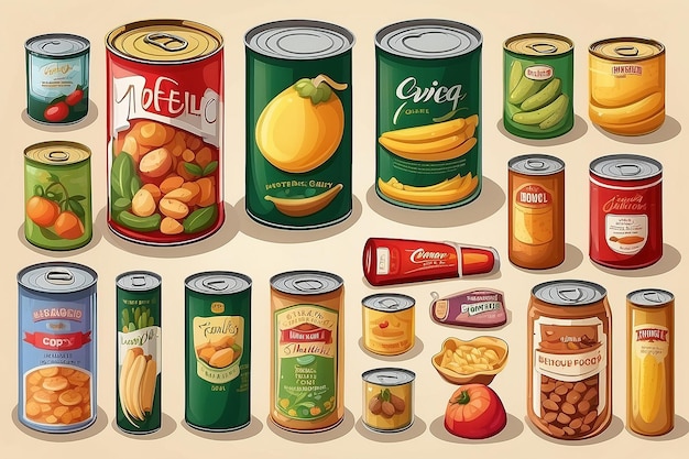 Illustration des différents types d'aliments en conserve