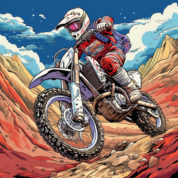 Illustration un dirtbiker dans une course Dirt Bike à travers la boue