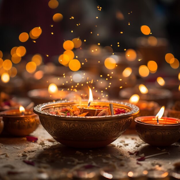 illustration de Diyas parfaitement éclairé avec Perfect diwali cracke