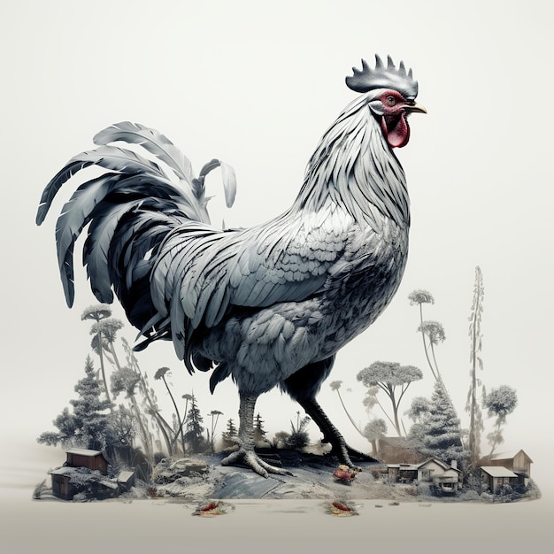 illustration de la double exposition du Coq avec une Amérique hyper réaliste