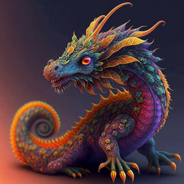 Illustration de dragon chinois fantaisie magique mignon coloré