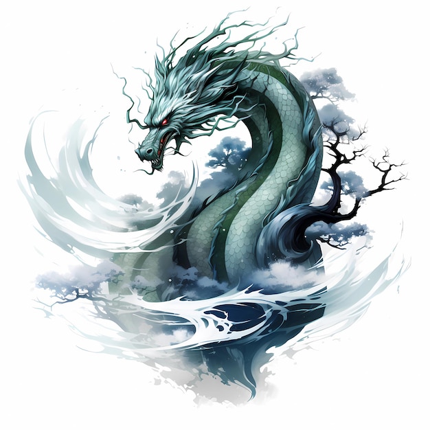 illustration dragon tatouage design fond blanc