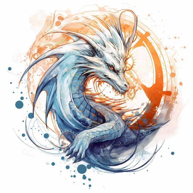 illustration dragon tatouage design fond blanc