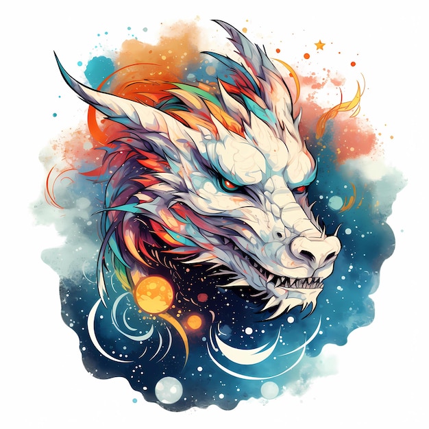 illustration dragon tatouage design fond blanc