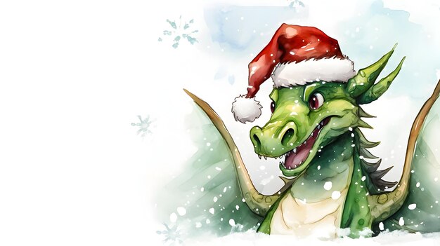 Illustration d'un dragon vert dans le chapeau du Père Noël Copier l'espace Bonne année à la bannière