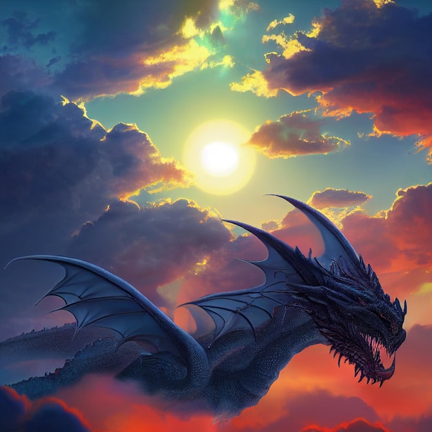 Illustration de dragon volant dans l'image fantastique du ciel