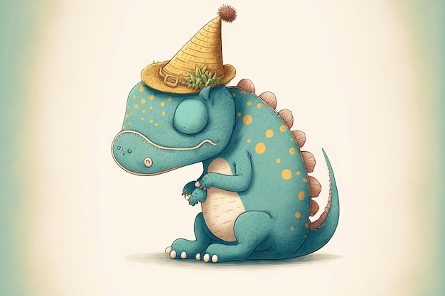 Illustration drôle mignon dinosaure endormi au chapeau