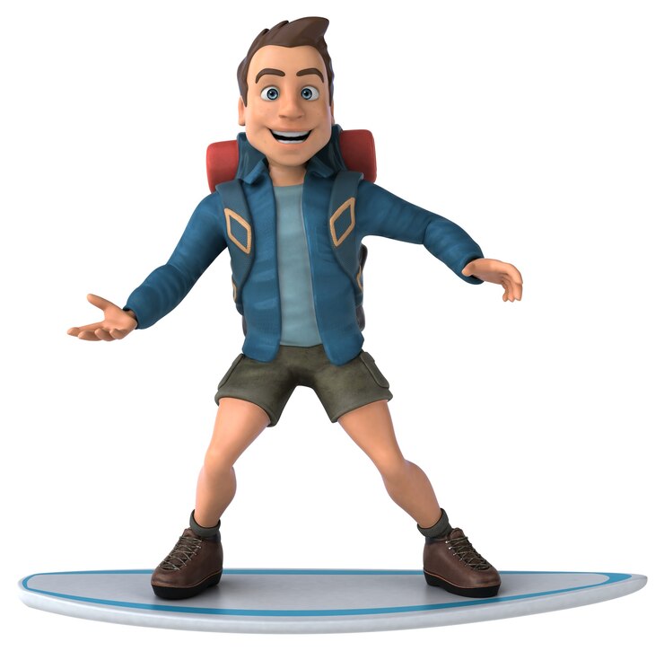 Photo illustration drôle d'un routard de dessin animé 3d