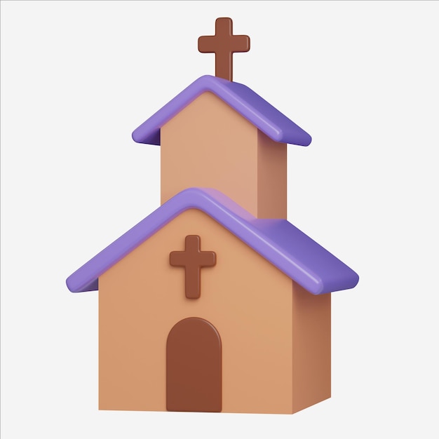 Illustration du bâtiment de l'église sur le thème de Pâques Icones d'œufs de Pâque Illustration 3D Fête de Pêche
