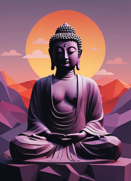 L'illustration du Bouddha en rouge et en violet