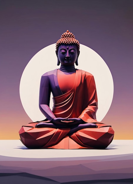 L'illustration du Bouddha en rouge et en violet