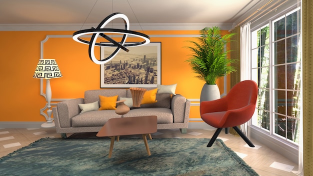 Illustration du canapé planant dans le salon