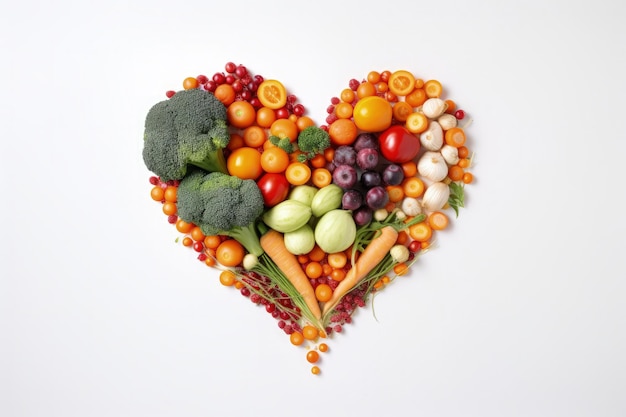 Illustration du coeur formé par des légumes concept de saine alimentation fond blanc IA générative