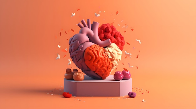 Illustration du coeur Symptômes de la maladie santé mentale Fond d'illustration 3D