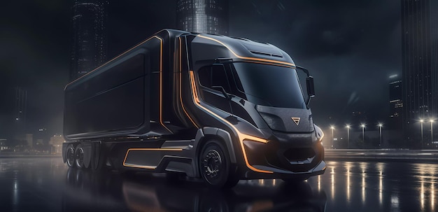 Illustration du concept de camion électrique futuriste sur l'autoroute