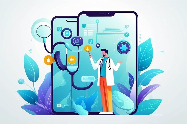 Photo illustration du concept de médecin en ligne