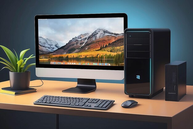 Photo illustration du concept de l'ordinateur de bureau moderne