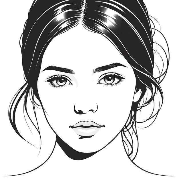 L'illustration du contour du visage d'une belle fille sur un fond blanc