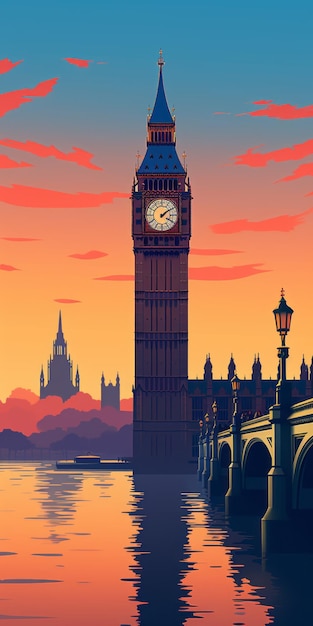 Photo illustration du coucher de soleil de la tour big ben à londres