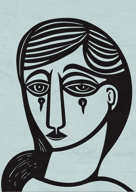 Illustration du cubisme de la tête humaine de style Picasso Art minimaliste moderne noir et blanc