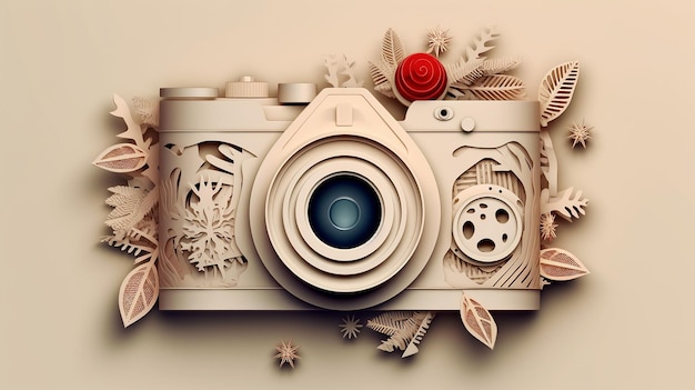 Illustration du design créatif pour Noël avec caméra sur fond beige Generative AI