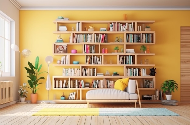 illustration du design d'intérieur moderne La salle de lecture est décorée en jaune dans un style lumineux