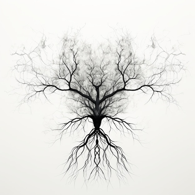 illustration du dessin au trait de racines minimales style noir et blanc aux rayons X