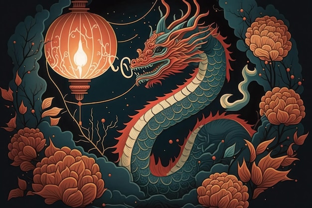 Illustration du dragon chinois traditionnel ai généré