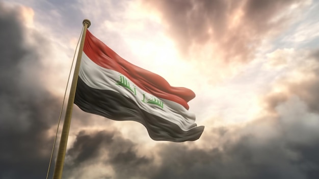 Illustration du drapeau de l'Irak agite contre le ciel bleu Generative Ai