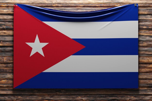 Illustration Du Drapeau National En Tissu De Cuba Cloué Sur Un Mur En Bois