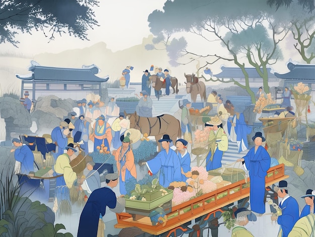 L'illustration du festival Ching Ming en bleu