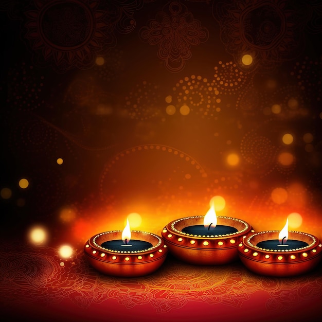 Illustration du festival Diwali Diya Lamp avec rangoli en bas Ai généré