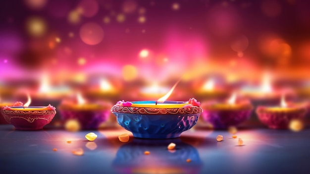 Illustration du festival Diwali Diya Lamp avec rangoli en bas Ai généré