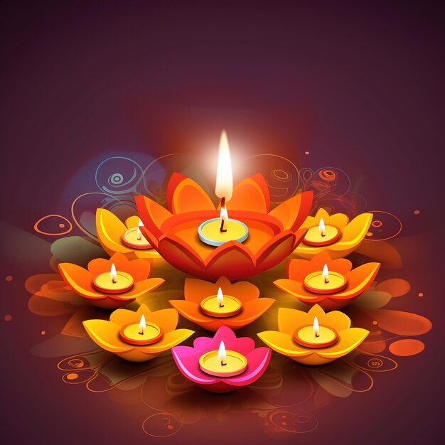 Illustration du festival Diwali Diya Lamp avec rangoli en bas Ai généré