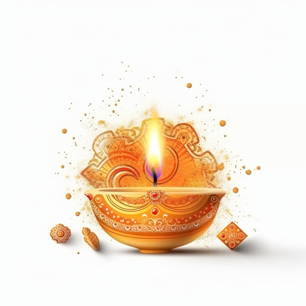 Illustration du festival Diwali Diya Lamp avec rangoli en bas Ai généré