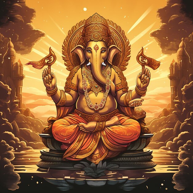 Illustration du fond de Ganesha pour le festival Happy Ganesh Chaturthi de l'Inde Generative Ai