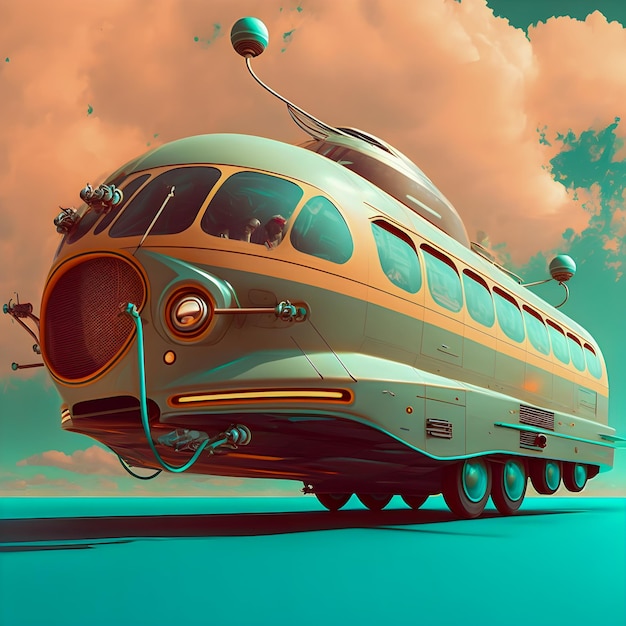 Illustration du futurisme rétro Hover Bus