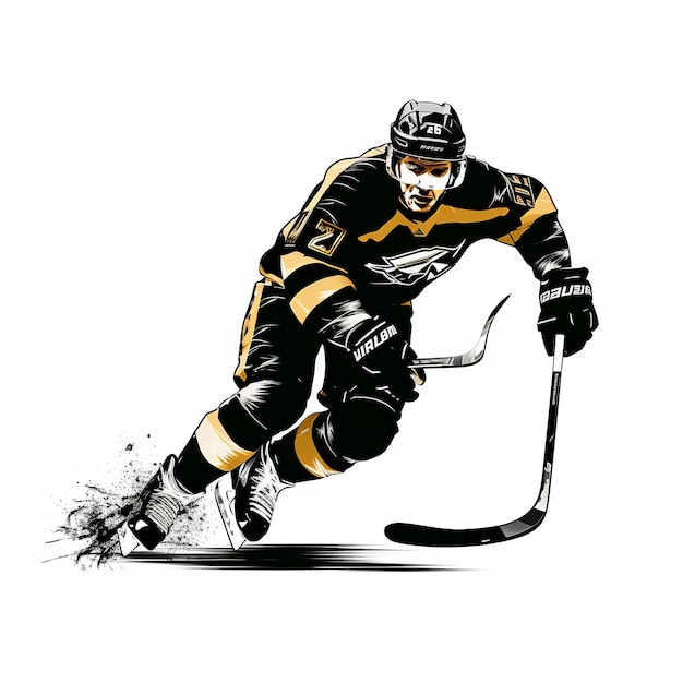 illustration du joueur de hockey logo 2D silhouette vecteur zone blanche