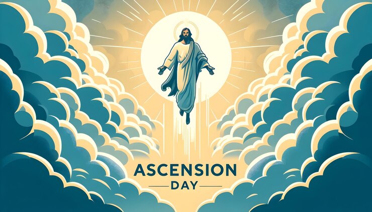 Illustration du jour de l'ascension avec la silhouette de Jésus-Christ