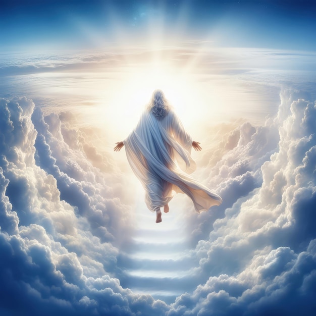 Photo illustration du jour de l'ascension avec la silhouette de jésus-christ