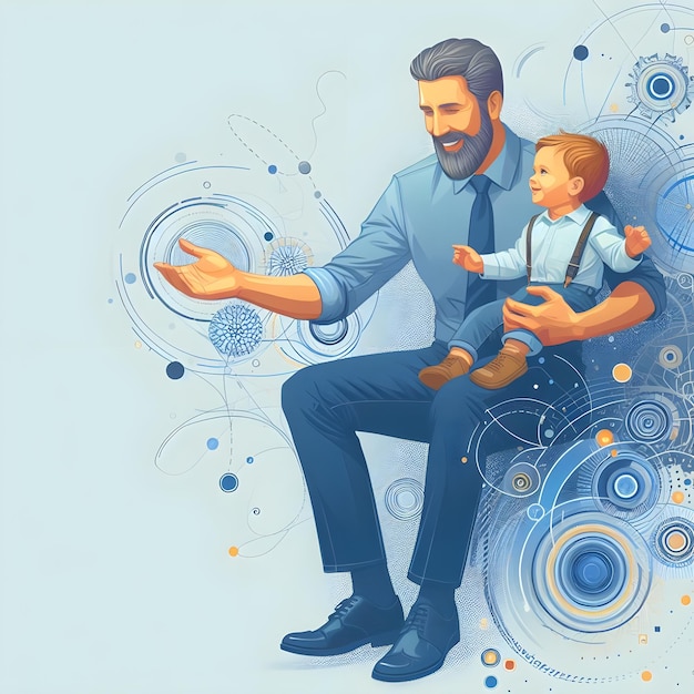 Photo illustration du jour du père père avec son petit enfant concept pour bannière avec copy space generative