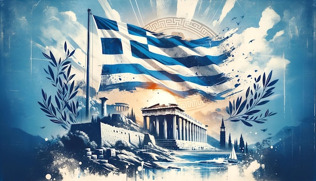Illustration du jour de l'indépendance grecque avec des symboles grecs