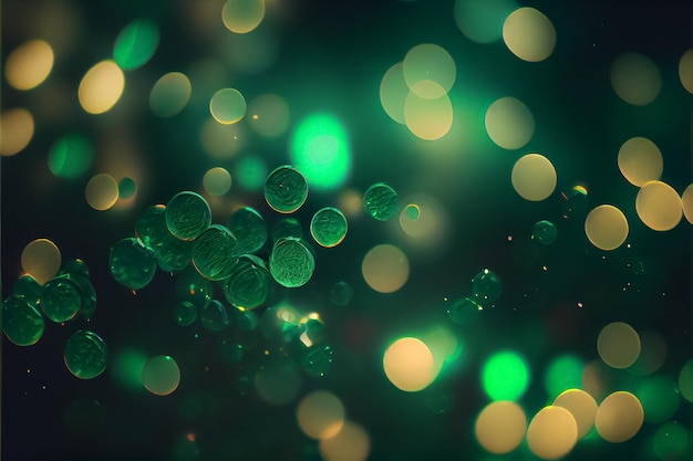 Illustration du jour de Patrick festif feux d'artifice fond vert clair émeraude bokeh AI