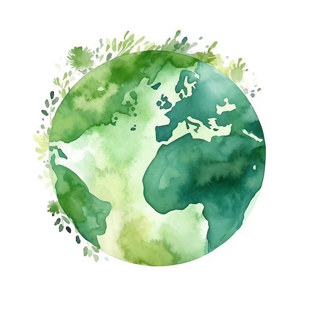 Illustration du Jour de la Terre à l'aquarelle Planète verte et concept écologique de l'équilibre environnemental