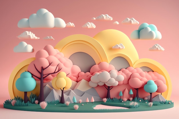 illustration du jour de la terre paysage de style mignon 3D, artisanat mignon, style de tricot