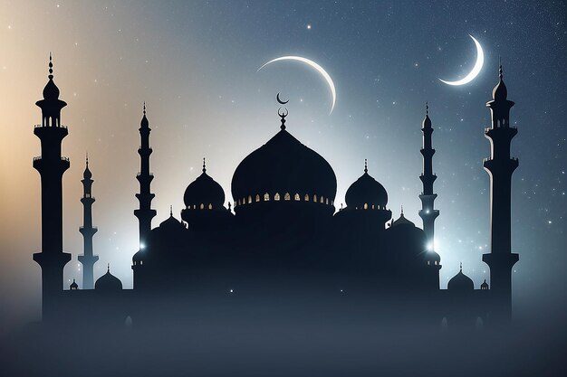 Illustration du karim du Ramadan avec la silhouette d'une mosquée