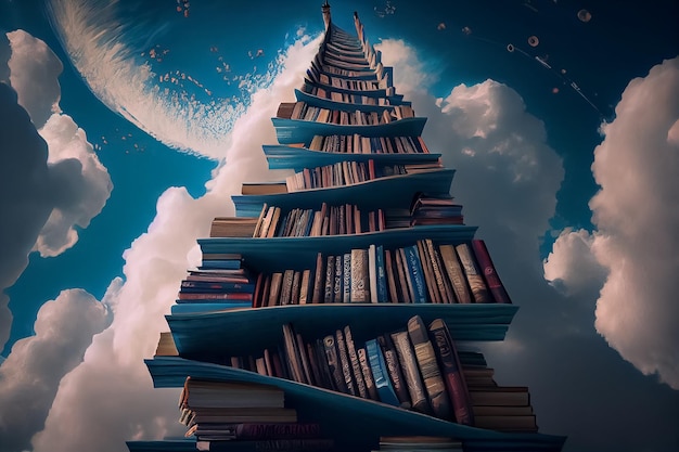 Illustration du livre escalier vers le ciel Concept d'éducation ou d'étude AI