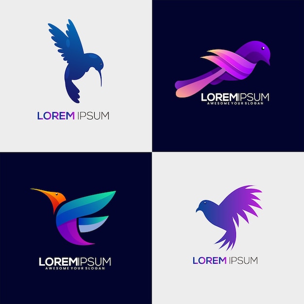 L'illustration du logo des oiseaux volants vectoriels, le style coloré, la formulation de l'identité pour les entreprises