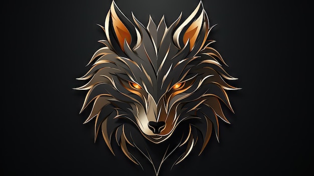 Illustration du logo d'une tête de loup sur fond noir Generative AI